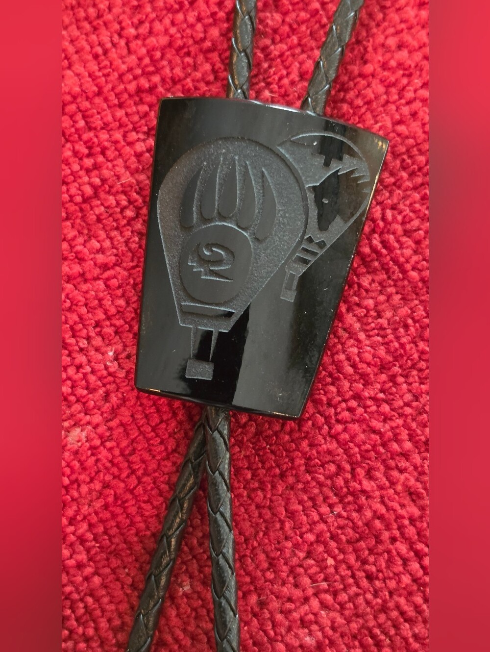 Vintage 90's Albuquerque Balloon Fiesta Black Etched Bolo Tie Southwest Bear Paw